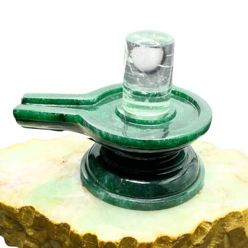 Sphatik Lingam With Green Jade Base - (464 Grams) 3.25 Inches