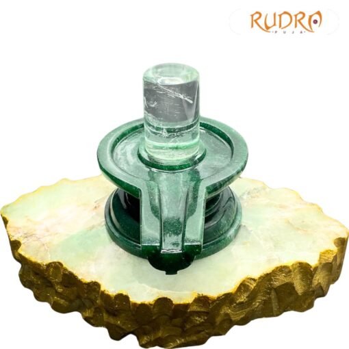 Sphatik Lingam With Green Jade Base - (464 Grams) 3.25 Inches