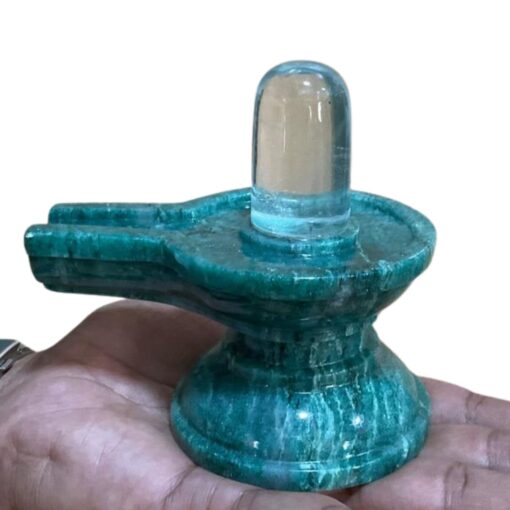 Sphatik Lingam With Green Jade Base - (555 Gram )