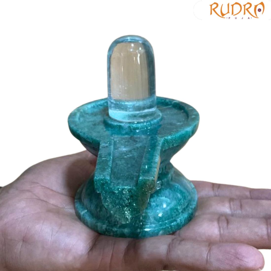 Sphatik Lingam With Green Jade Base - (555 Gram )