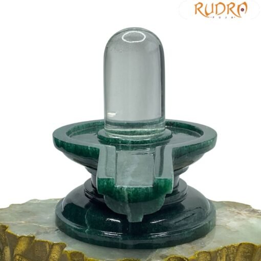 Sphatik Lingam With Green Jade Base - (945 Grams) - 4.75 Inches