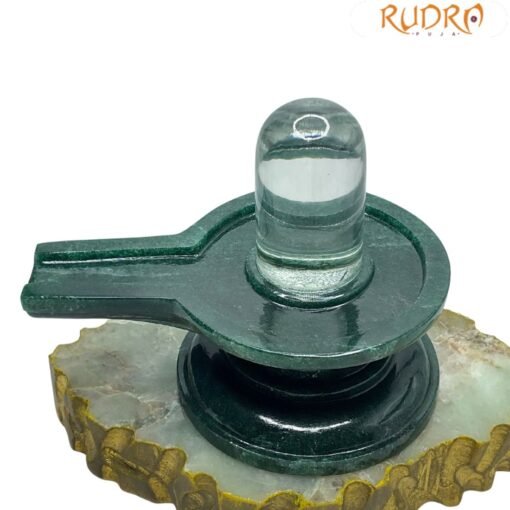 Sphatik Lingam With Green Jade Base - (945 Grams) - 4.75 Inches