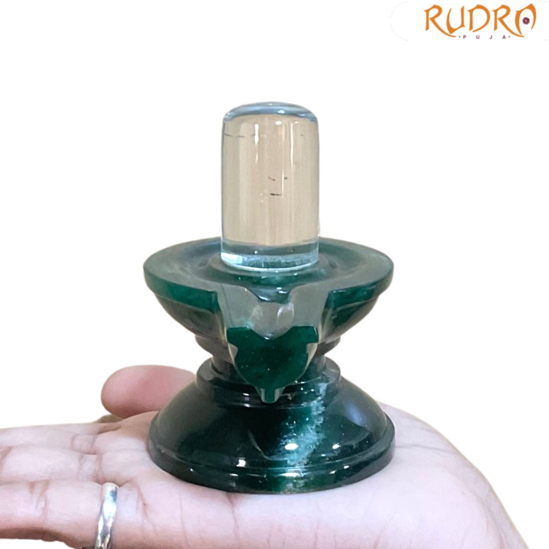 Sphatik Lingam With green Jade Base - 3.25 Inches - (290 Grams)