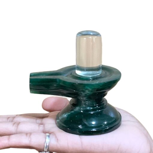 Sphatik Lingam With green Jade Base - 3.25 Inches - (290 Grams)
