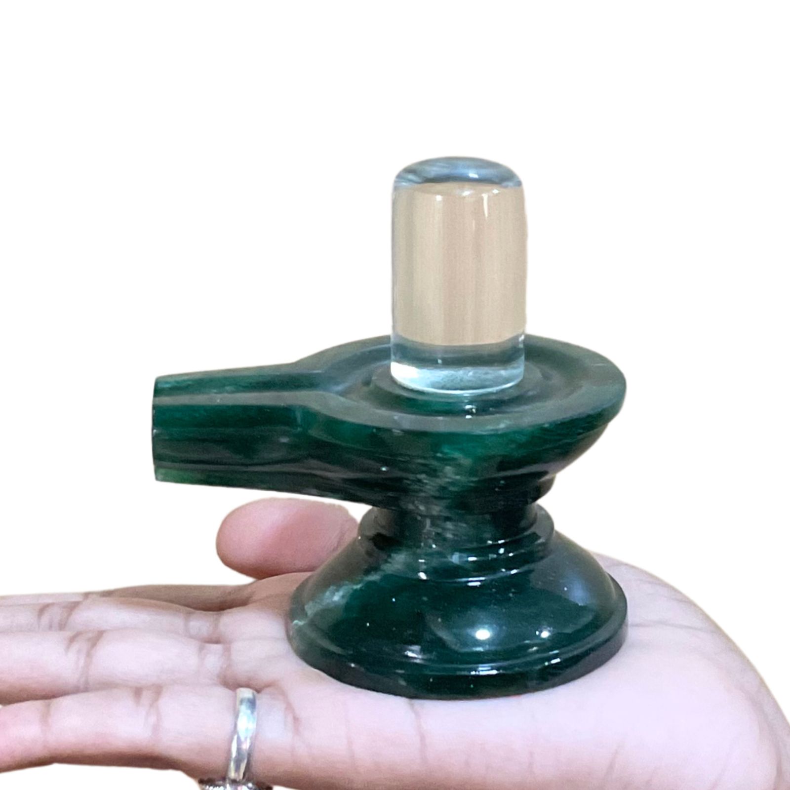 Sphatik Lingam With green Jade Base - 3.25 Inches - (290 Grams)
