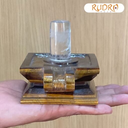 Sphatik Lingam With Tiger Eye Base - 998 Grams