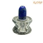 Alternative view of Lapis Lazuli Lingam With German Silver Base Rudrapuja - 4.5 Inches - 507 Gram