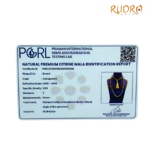 Premium Citrine Mala (108 + 1) - 18 Inches Certificate