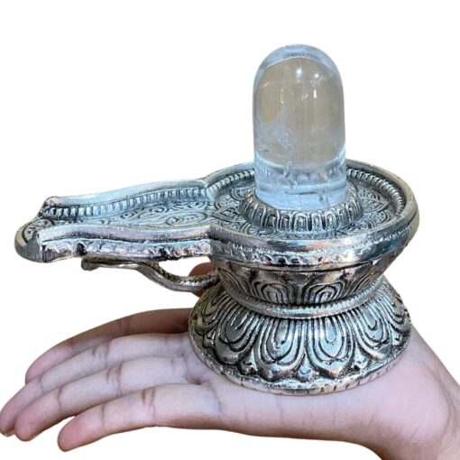 Sphatik Lingam With German Silver Base (492 Gram )