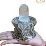 Sphatik Lingam With German Silver Base (492 Gram )