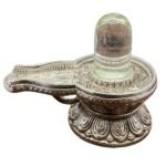 Sphatik Lingam With German Silver Base 496 gm