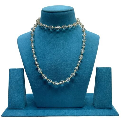 Plain Crystal Mala With Silver Capping - 9 Mm