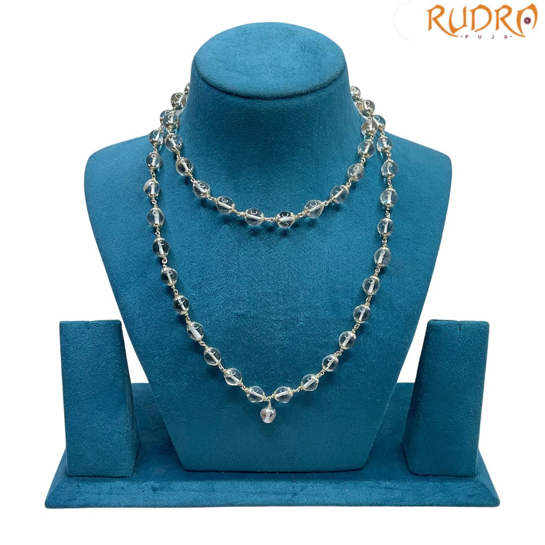 Plain Crystal Mala with Silver Capping – 9mm