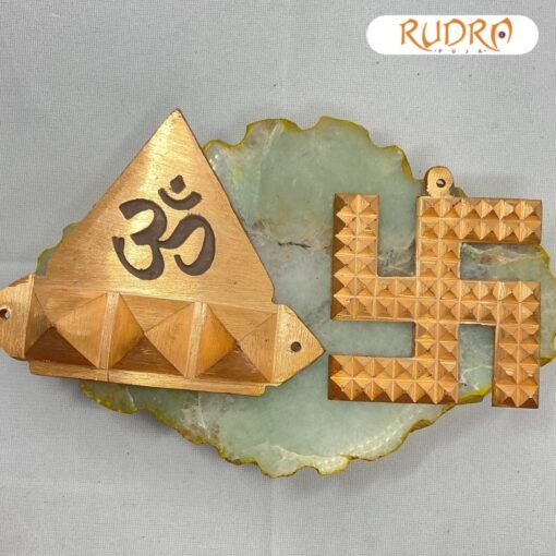 Copper Om Pyramid And Swastik Wall Hanging Yantra