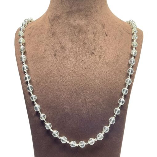 Diamond Cutting Crystal Mala Silver Capped 7 MM