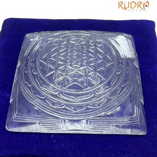 Crystal Sphatik Carved Dome Shree Yantra - 291 Grams