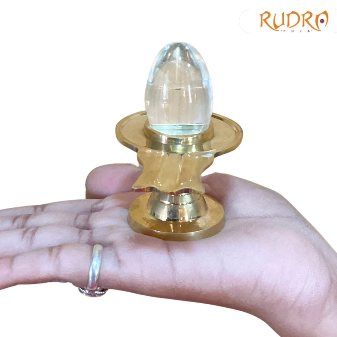 Sphatik Lingam With Brass Stand - 1.75 Inches - (48 Gram)