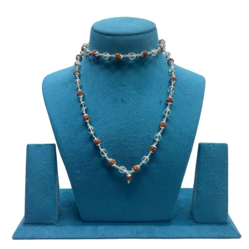 Sphatik Rudraksha Silver Capped Mala - 7 MM