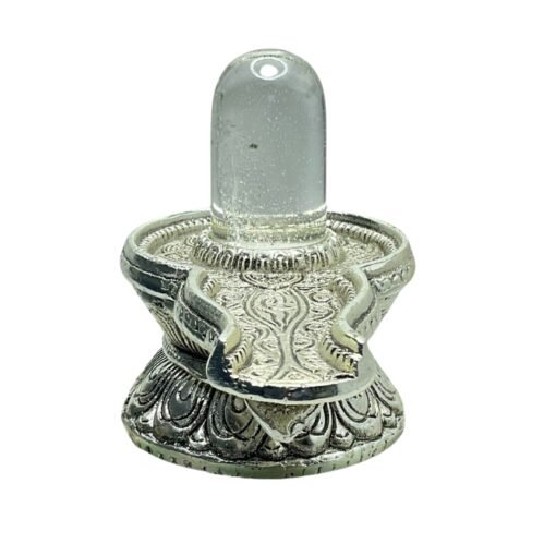 Sphatik Lingam With German Silver Base 4. 25 By 5.25 Inches 488 Grams