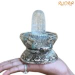 Carved Sphatik Lingam With German Silver Base - 476 Grams