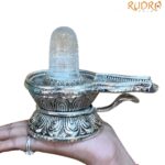 Carved Sphatik Lingam With German Silver Base - 476 Grams