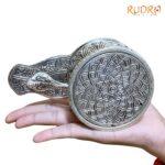 Sphatik Carved Lingam With German Silver Base 4.5 by 5.25 Inches 470 Grams