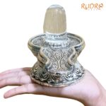 Sphatik Carved Lingam With German Silver Base 4.5 by 5.25 Inches 470 Grams