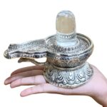 Sphatik Carved Lingam With German Silver Base 4.5 by 5.25 Inches 470 Grams