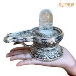 Sphatik Lingam With German Silver Base 4.5 by 5.5 Inches 493 Grams