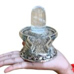 Sphatik Lingam With German Silver Base 4.5 by 5.5 Inches 493 Grams