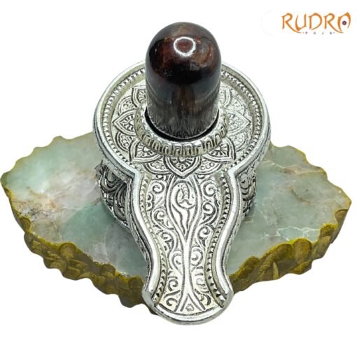 Tiger-Eye-Lingam-with-German-Silver-Base-530-Gram-4-Inches-UP-C.jpg