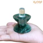 Lab Certified Sphatik Lingam With Green Jade Base - (117 Grams) - 2.25 Inches - (Rudrapuja)