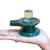 Lab Certified Sphatik Lingam With Green Jade Base - (305 Grams) - 2.75 Inches - (Rudrapuja)
