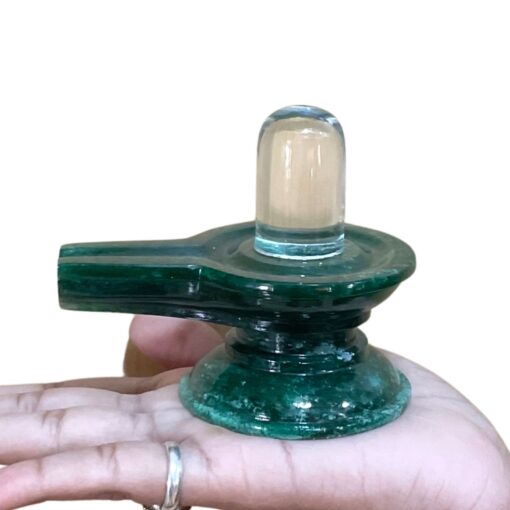 Original Sphatik Lingam With Green Jade Base - 3 Inches - ( 283 Gram )