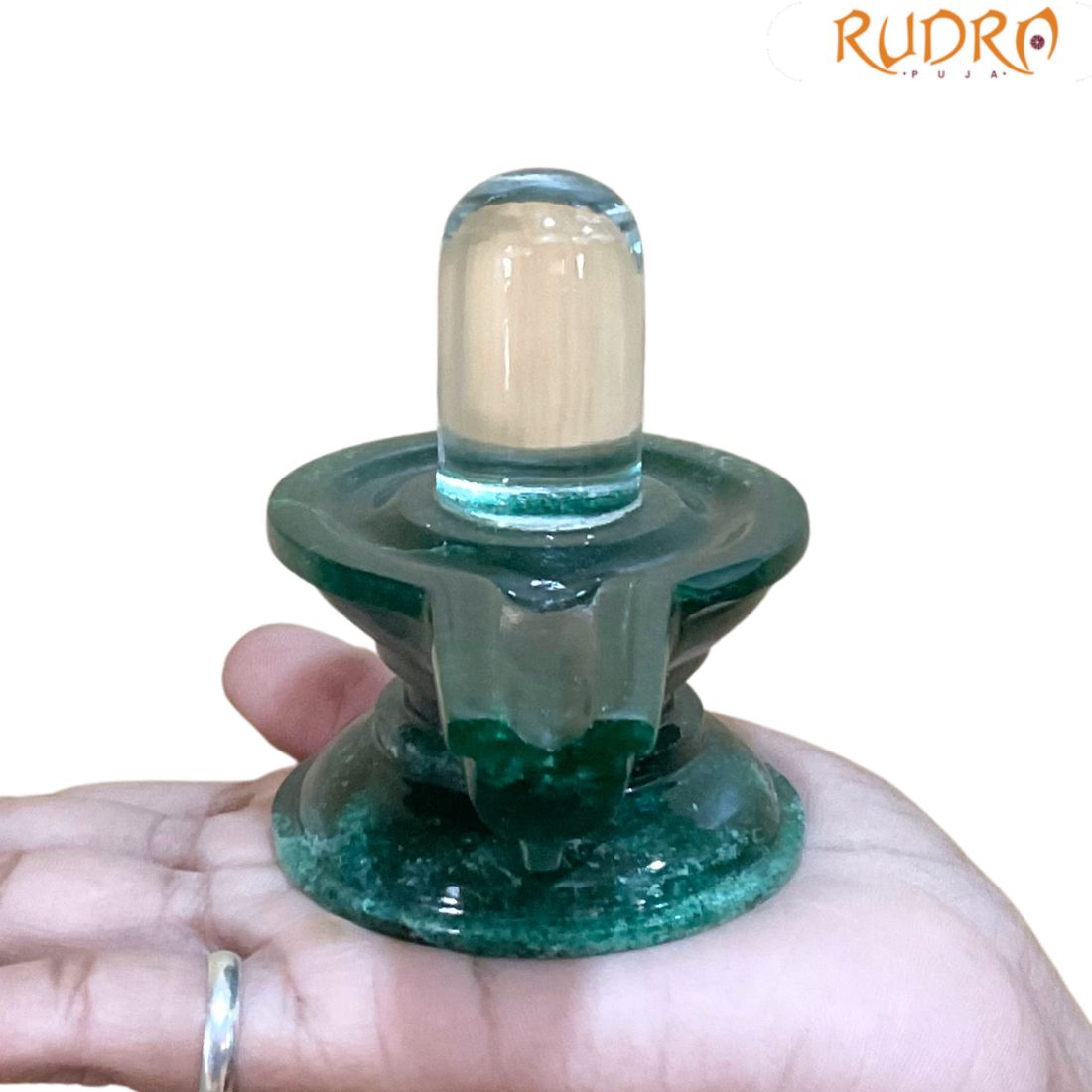 Original Sphatik Lingam With Green Jade Base - 3 Inches - ( 283 Gram )