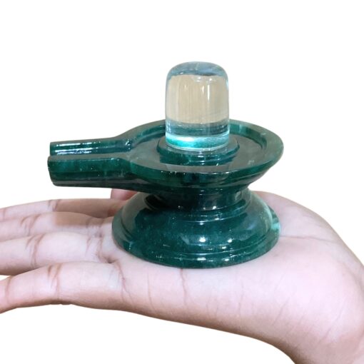 Pure Sphatik Lingam With Green Jade Base - (228 Grams) - (2.5 Inches) - (Rudrapuja)