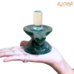 Pure Sphatik Lingam With Green Jade Base - (445 Grams) - (3.75 Inches) - (Rudrapuja)