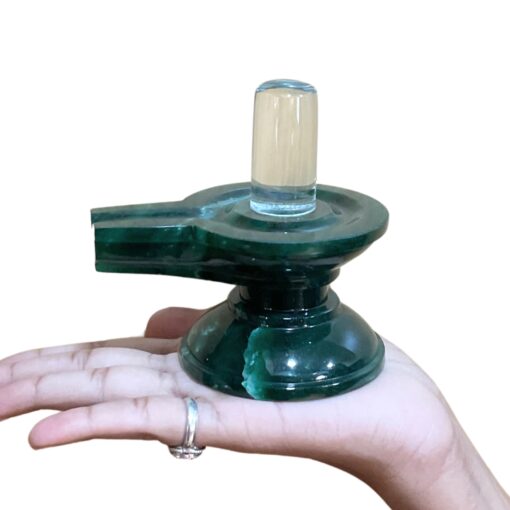 Pure Sphatik Lingam With Green Jade Base - (445 Grams) - (3.75 Inches) - (Rudrapuja)