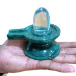 Rudrapuja Sphatik Lingam With green Jade base 3.75 inches - 531 Grams