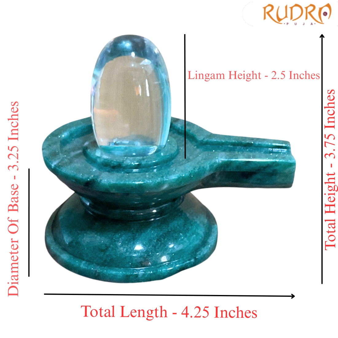 Rudrapuja Sphatik Lingam With green Jade base 3.75 inches - 531 Grams