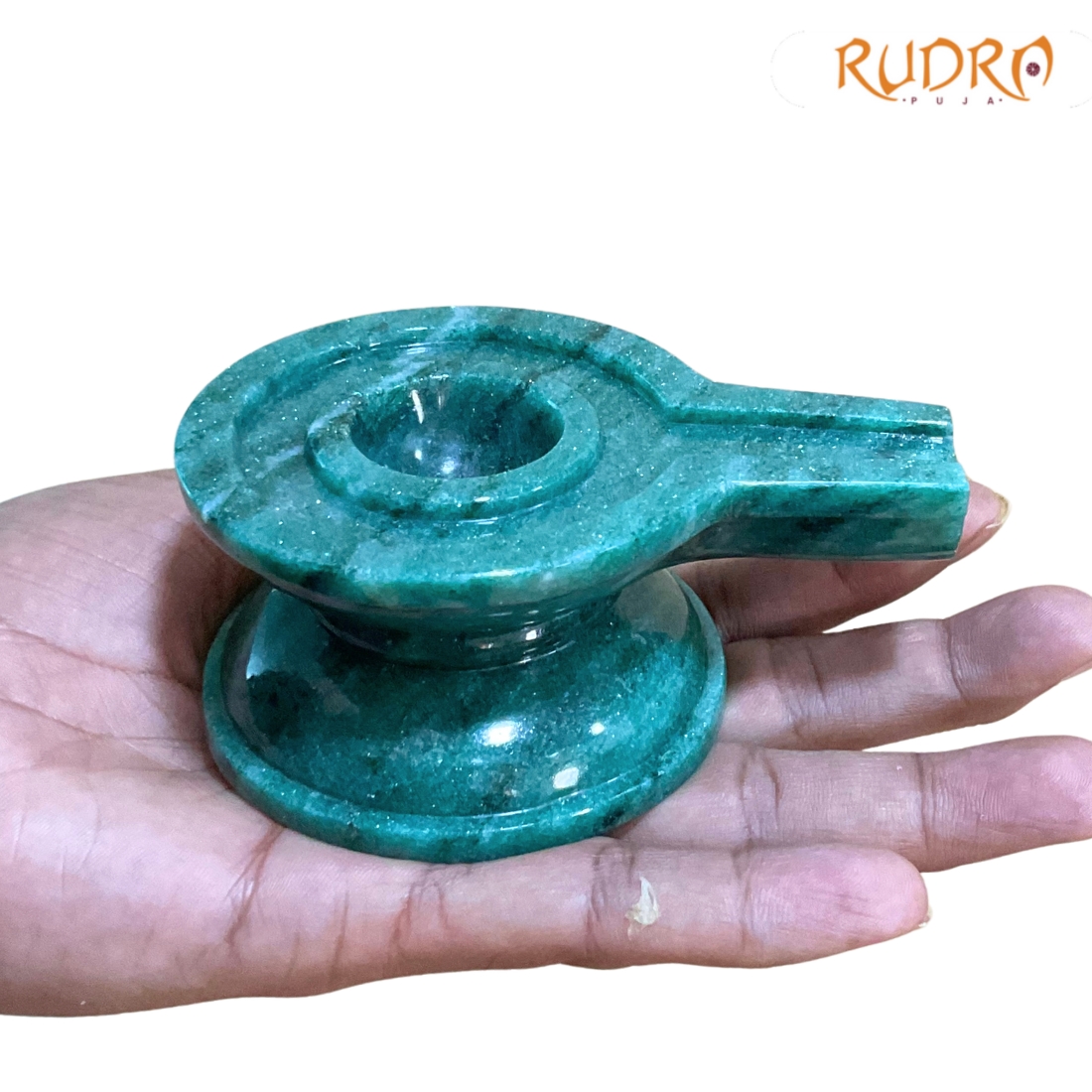 Rudrapuja Sphatik Lingam With green Jade base 3.75 inches - 531 Grams