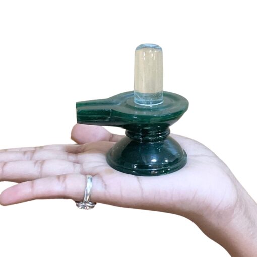 Sphatik Lingam With Green Jade Base - 158 Grams - (3 Inches )