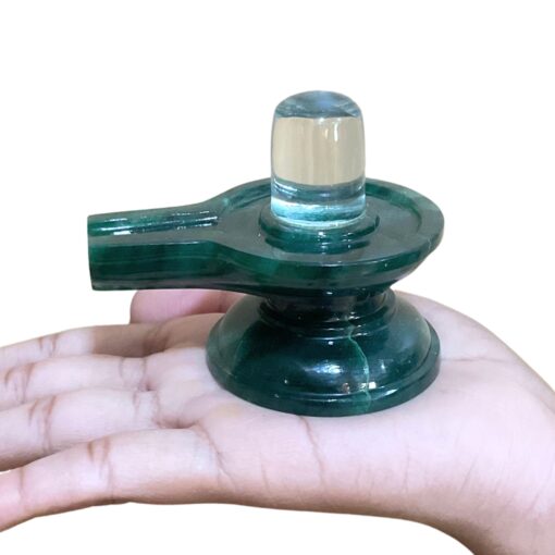 Sphatik Lingam With Green Jade Base - (199 Grams) - 2.5 Inches - (Rudrapuja)