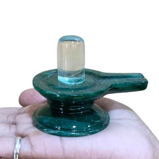 Sphatik Lingam With Green Jade Base - 2.25 Inches - (165 Grams)