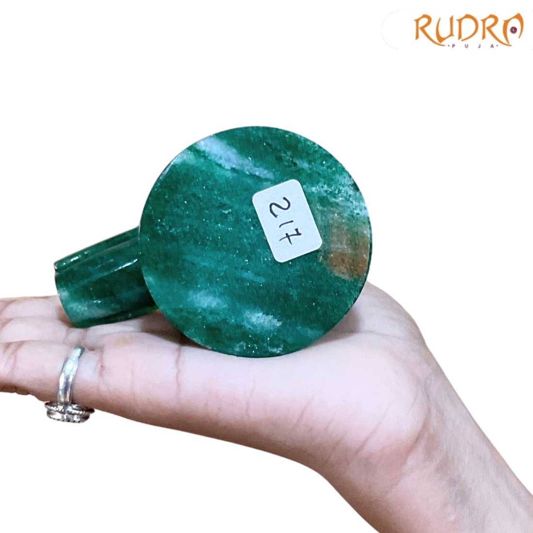 Sphatik Lingam With Green Jade Base - 2.25 Inches - (217 Grams) - (Rudrapuja)