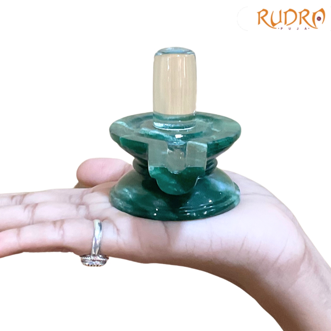 Sphatik Lingam With Green Jade Base - 2.25 Inches - (217 Grams) - (Rudrapuja)