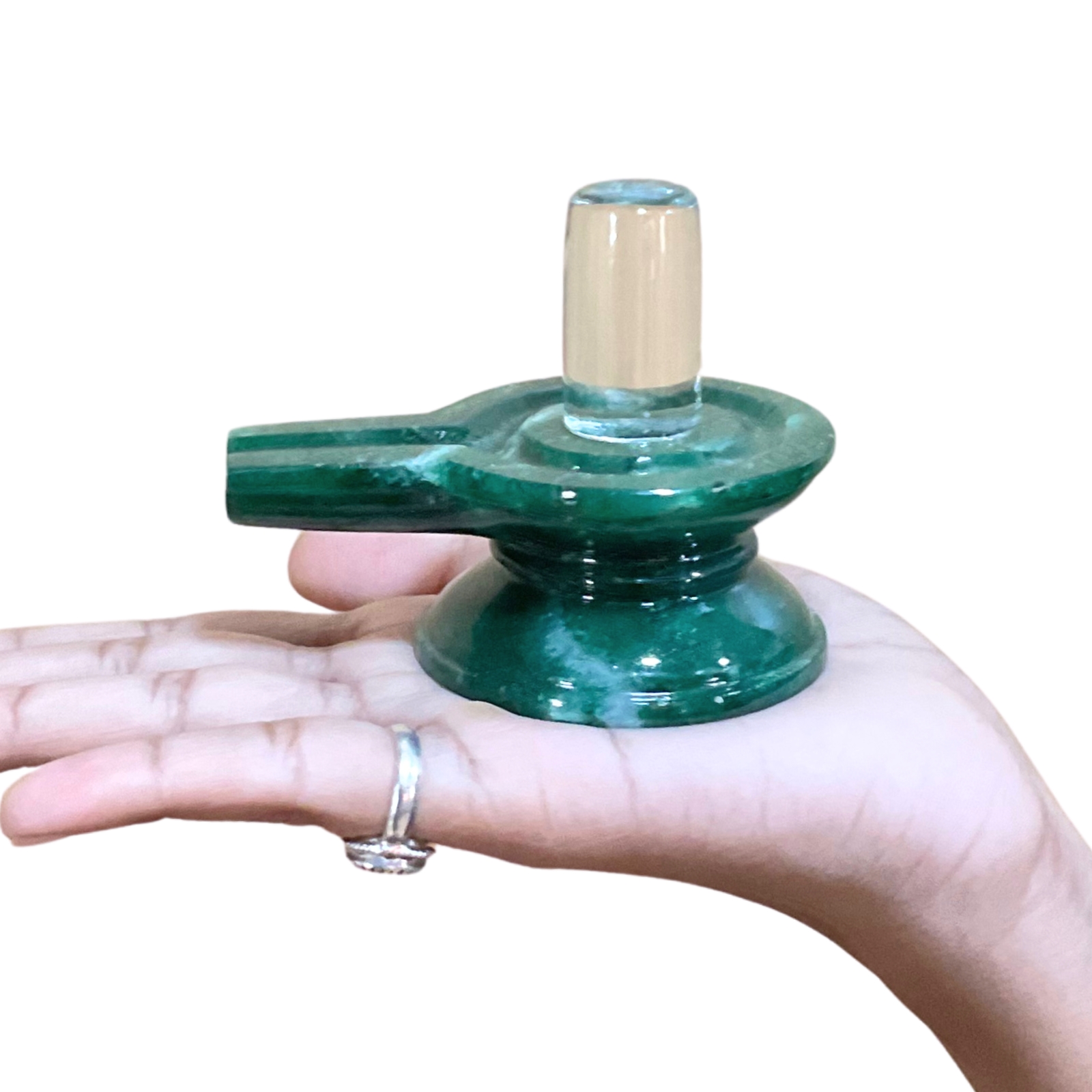 Sphatik Lingam With Green Jade Base - 2.25 Inches - (217 Grams) - (Rudrapuja)