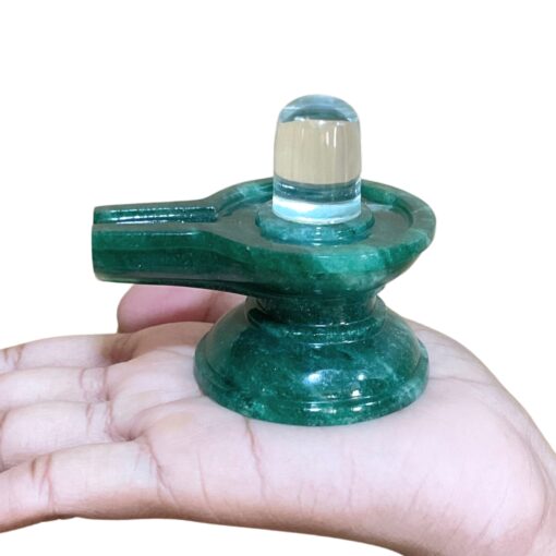 Sphatik Lingam With Green Jade Base - 2.5 Inches - (182 Grams) - (Rudrapuja)