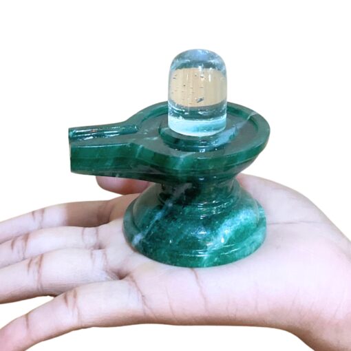 Sphatik Lingam With Green Jade Base - 2.75 Inches - (210 Grams) - ( Rudrapuja)
