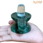 Sphatik Lingam With Green Jade Base - 2.75 Inches - 221 Grams - (Rudrapuja)